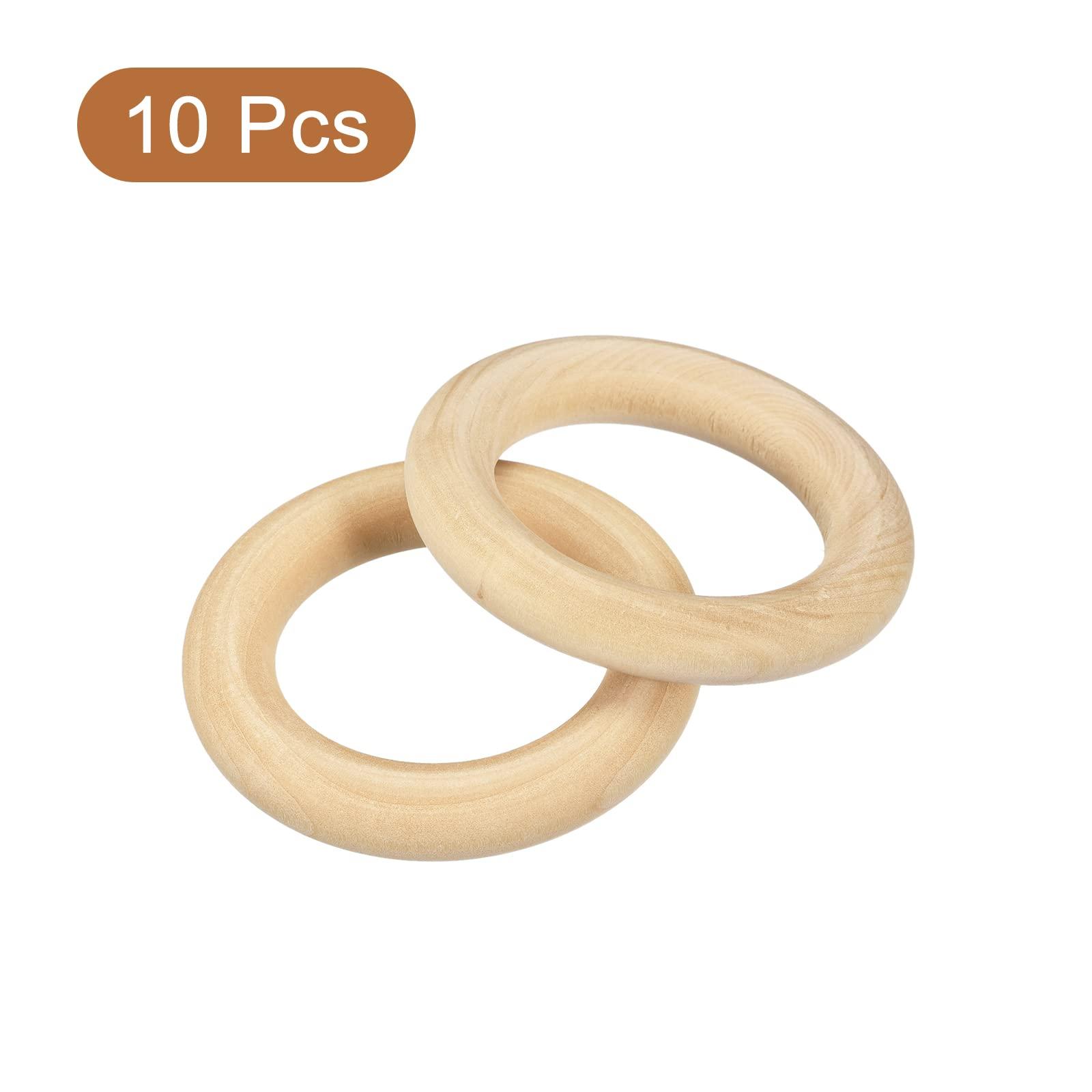 sourcing map 10Pcs 100mm(4-inch) Natural Wood Rings, 15mm Thick Smooth Unfinished Wooden Circles for DIY Crafting, Knitting, Macrame, Pendant 7