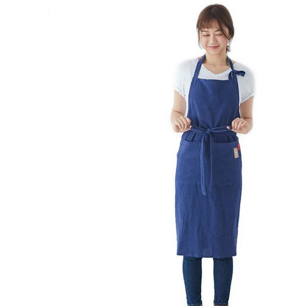 LeerKing Unisex Cooking Aprons Adjustable Strape Tie Apron with 2 Pockets Kitchen Chef Women Men Cotton and Linen Aprons for Girl Boy Home Kitchen, Restaurant, Coffee house, Navy 1