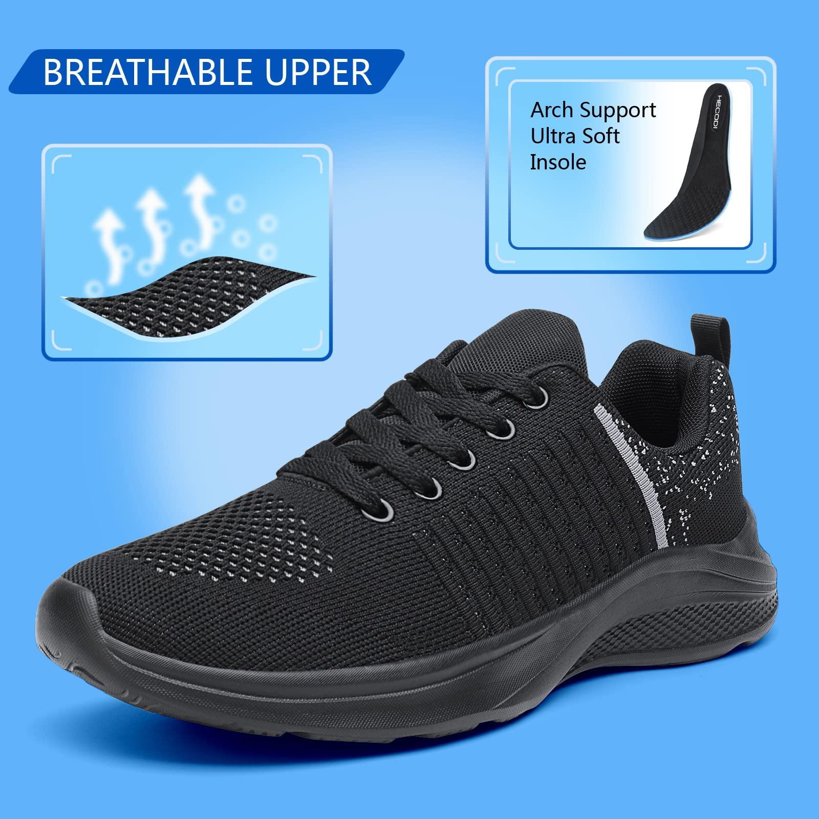 Wide Fit Walking Running Shoes Breathable Mesh Athletic Sneakers with Arch Support for Gym Black/Grey 2