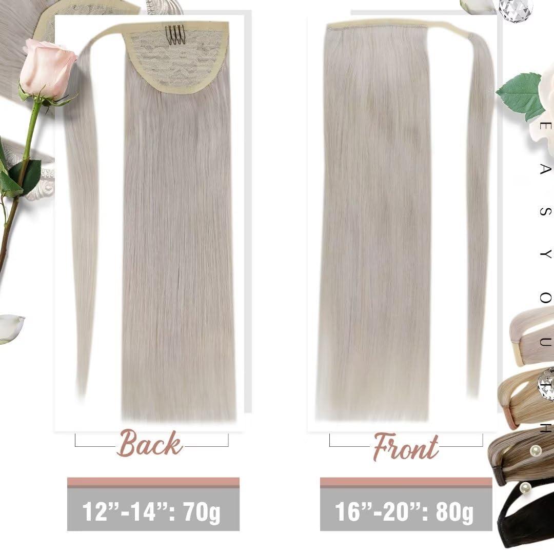 Easyouth Blonde Ponytail Hair Extensions Real Hair Wrap Around Ponytail Extensions White Blonde Ponytail Human Hair Extensions 20 Inch 80g 3