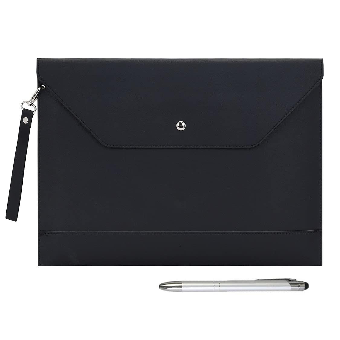 Wonderpool A4 Envelope Case Folder File Sleeve Thickened PU Leather with Removable Hand Strap and Inner Pockets Pouch for Document Stationery Tablet PC Holder Organizer Portfolio Bag (Black) 0