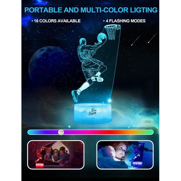 Nice Dream Basketball Player Night Light for Kids, 3D Illusion Night Lamp, 16 Colors Changing with Remote Control, Room Decor, Gifts for Children Boys Girls 4