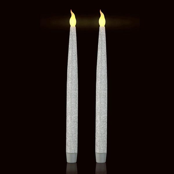 Furora LIGHTING Silver LED Flameless Taper Candles, Window Candles, Candle Lights, Long Candles, Battery Powered Candles, Electric Candles with 6 Hour Timer Function - Silver 11.5", Pack of 12 0