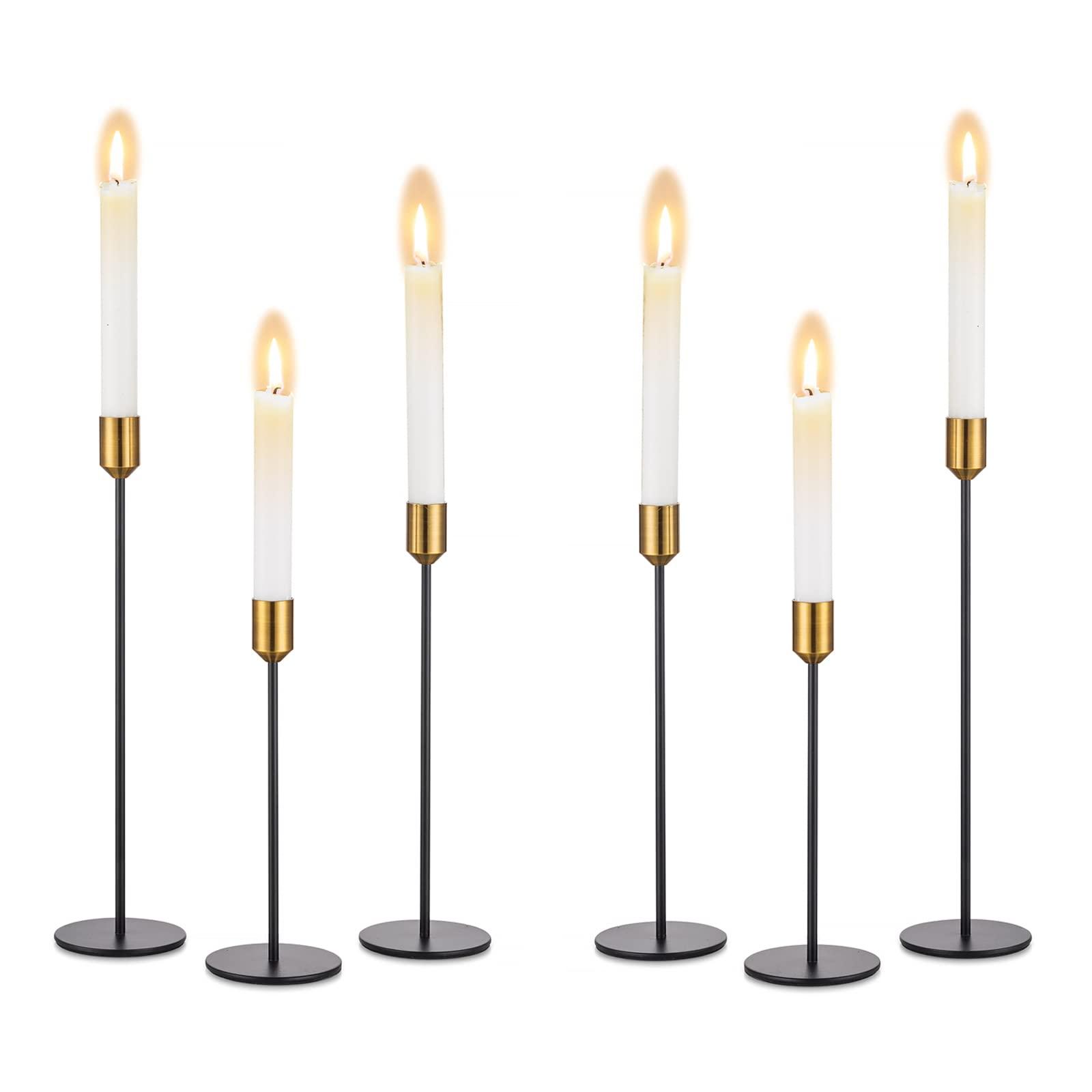 Inweder Candle Holders Candlestick Holders - Set of 6 Taper Candle Holders with Brass Color Top Candle Sticks Long Holder for Table Centerpiece Party Wedding Home Decor Fits 2cm Diameter Candles 0