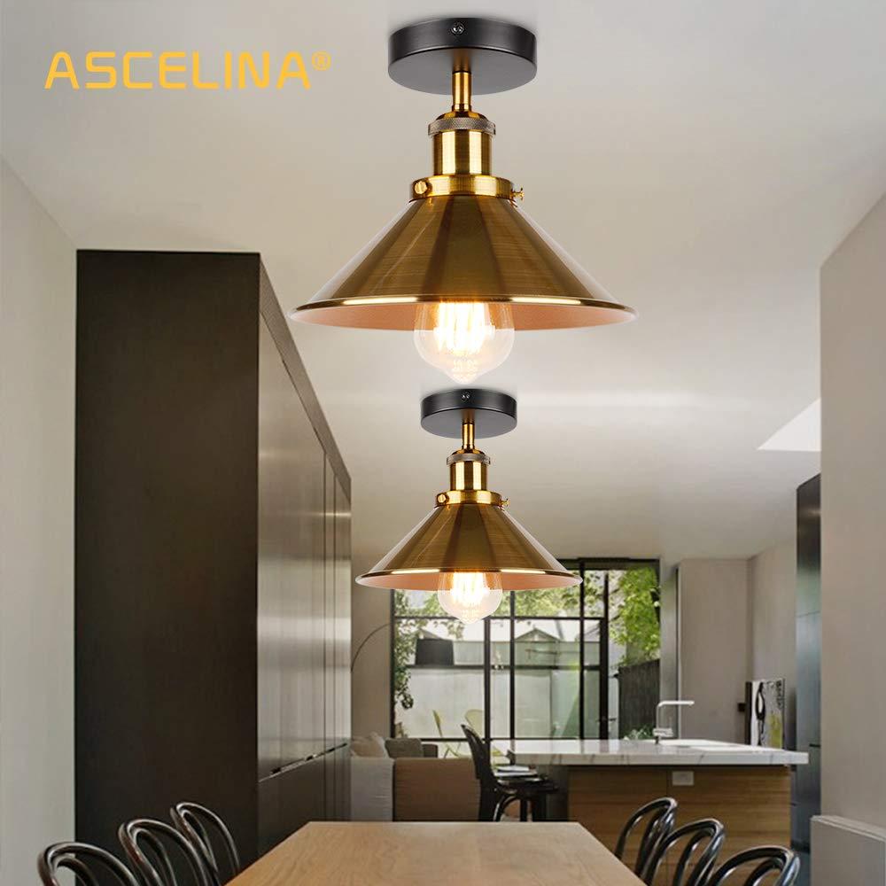 ASCELINA Vintage Retro Ceiling Lights for Living Room Loft Industrial Decor Luminaire Led Ceiling Lamp Metal Kitchen Fixtures (Gold,2Pack) 4