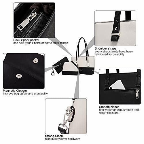 Womens Handbag Leather Tote ladies handbags Top Handle Shoulder Bag 3pcs Set Beige with Black 4