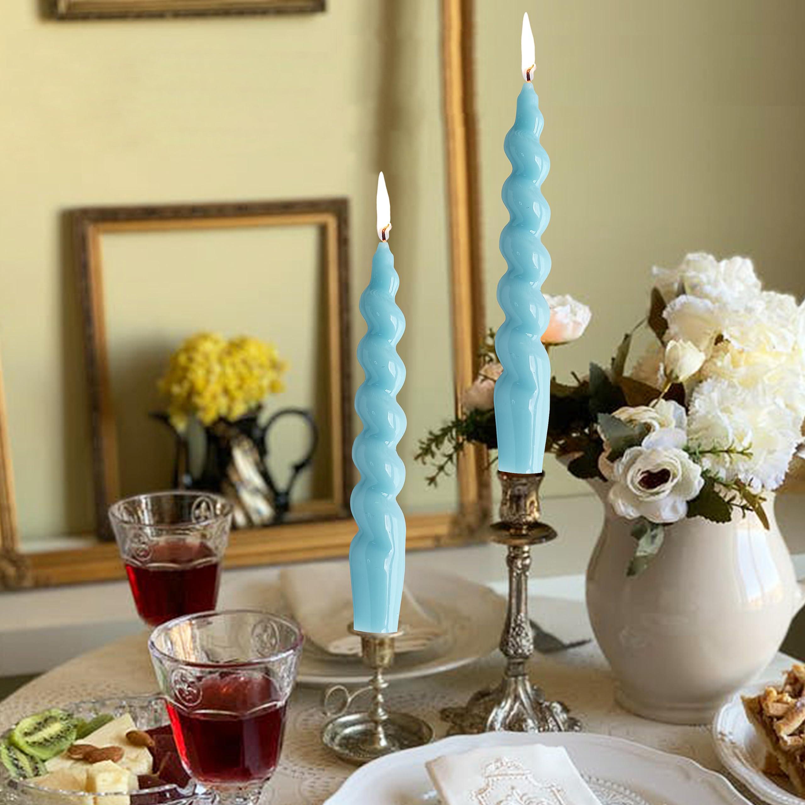 Gedengni Short Taper Candle Blue Candlesticks - 7.5inches Spiral Tapered Candles Twist Candle Sticks for Wedding Home Table Decoration 2