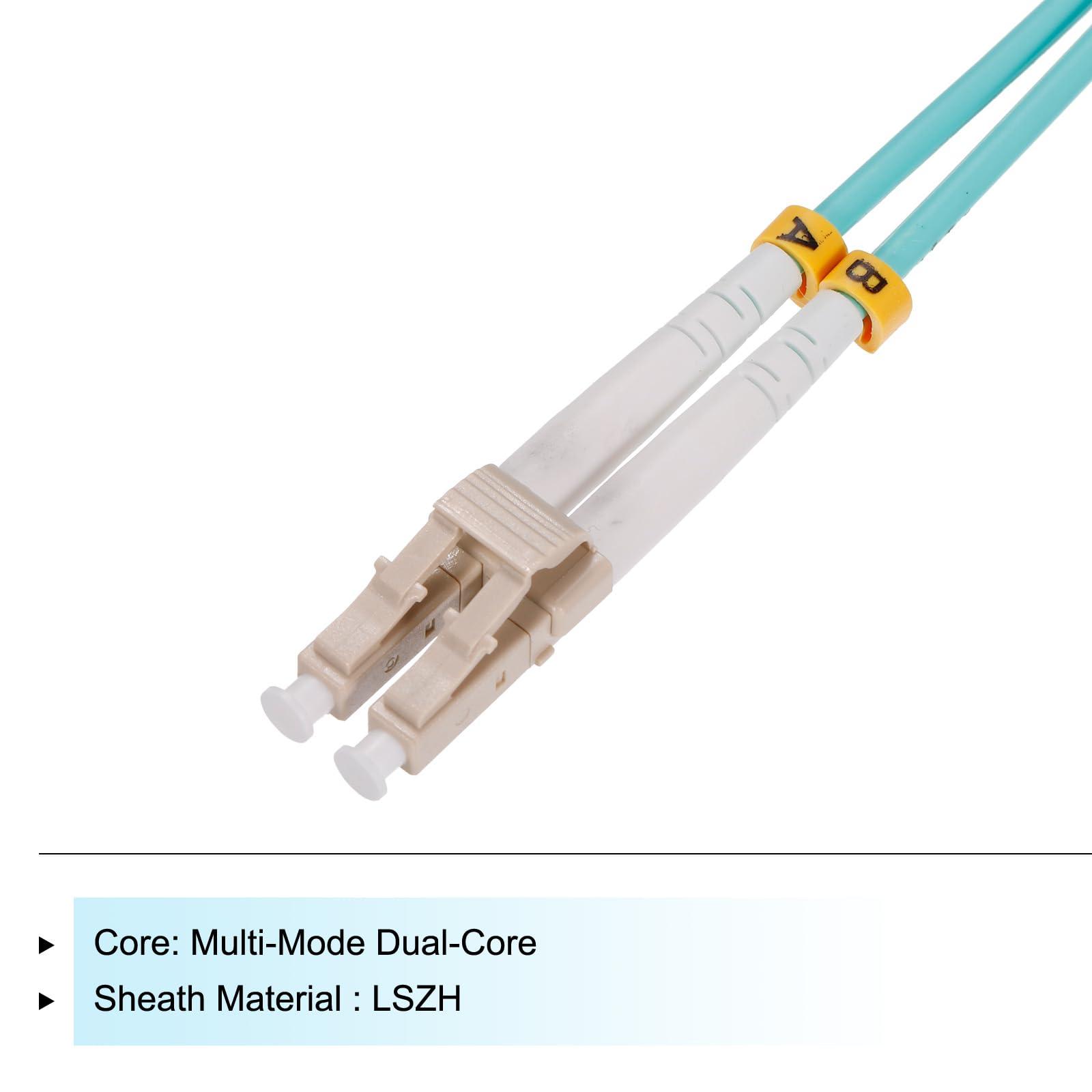 sourcing map 10 Meters 32.8Ft Fiber Patch Cable Multimode Duplex LC-LC OM3 LSZH Fiber Optic Jumper Green for Network Transceiver Instrumentation 1Pcs 2