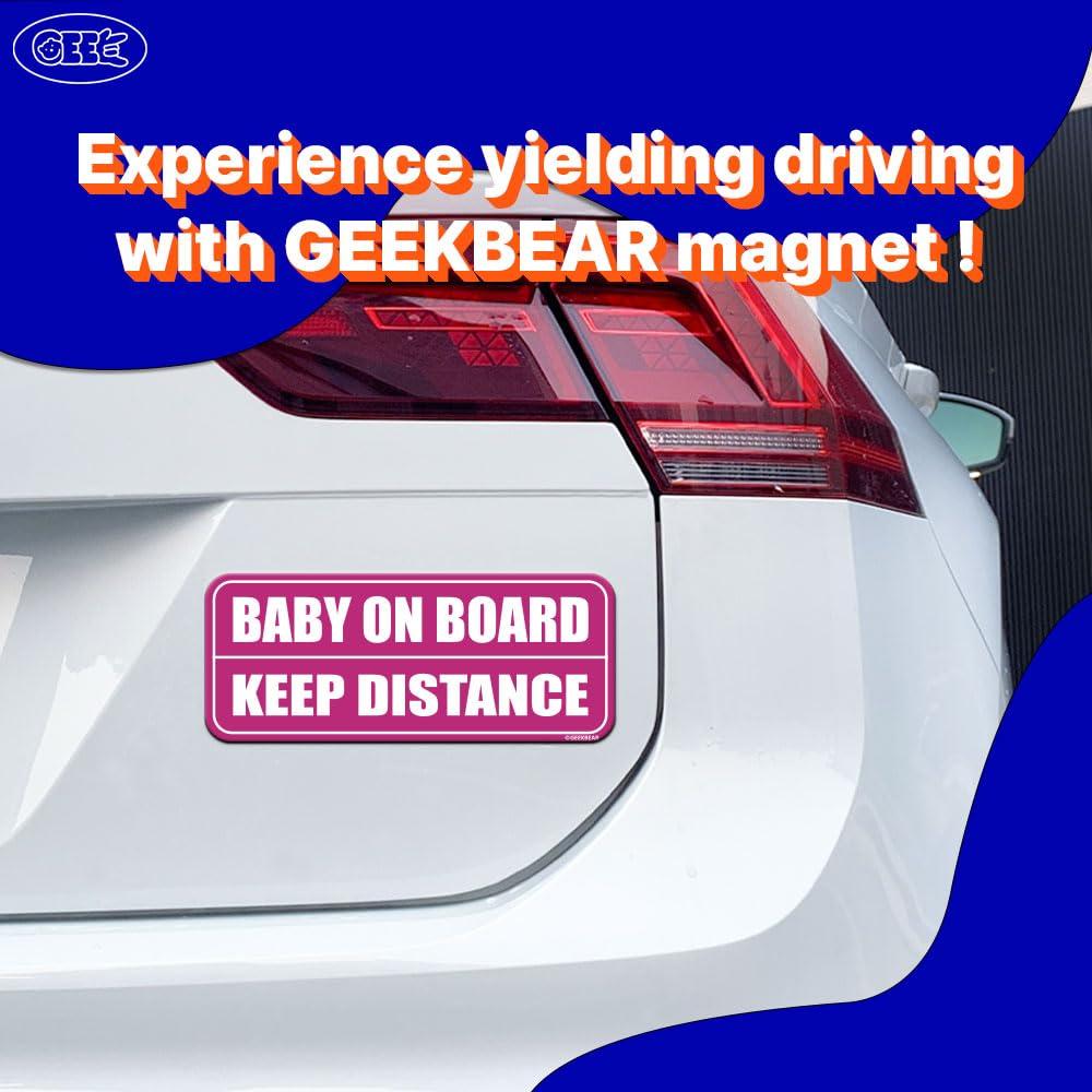 GEEKBEAR Baby on Board Magnet (Pink/Pink) - Baby on Board Sticker for Cars - Baby on Board - No Stickers or Decals but Magnets - Baby on Board Sign - Reflective Bumper Safety Warning Sign 1