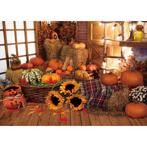 INRUI Fall Photography Background Autumn Pumpkin Harvest Decorations Farm Pumpkin Haystack Vintage Wooden Photo Backdrop (8x6FT) 3