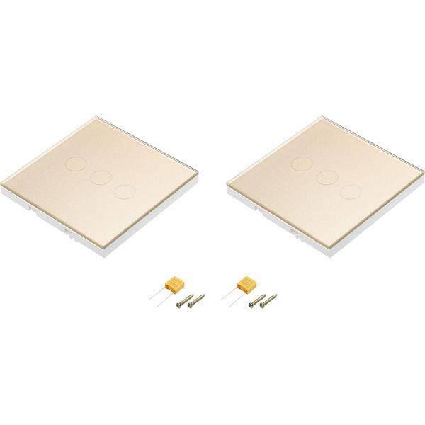 sourcing map Touch Light Switch 3 Gang 1 Way Tempered Glass Panel Gold Tone No Neutral Wire 86mmx86mm Pack of 2 0