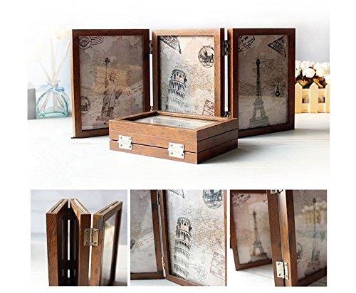 Xshelley retro home jewelry gifts, 3 solid wood frame double folding frame, double-sided photo frame 180 degree rotation, creative photography studio/Album (Retro 5X7) 2