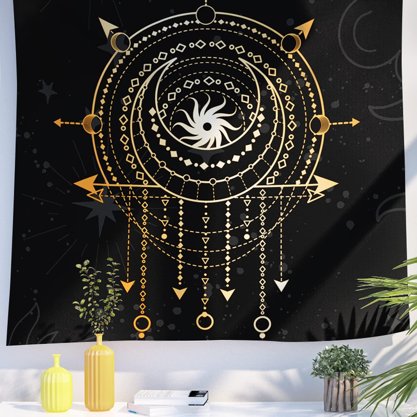 Berkin Arts Decor Tapestry for Wall Hanging Premium Polyester Fabric Backdrop Space Art Ornate Galactic Gold Psychedelic Dark Geometric 51.2 x 59.1 Inch