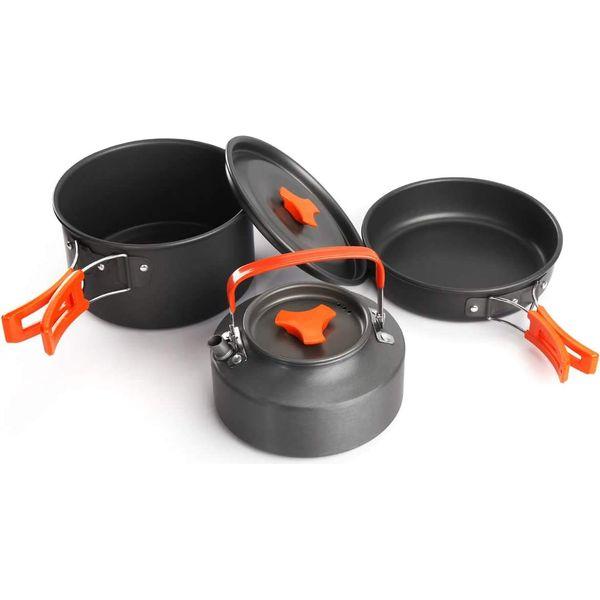 Aitsite Camping Cookware Kit Outdoor Aluminum Lightweight Camping Pot Pan Cooking Set for Camping Hiking (Orange 2) 1