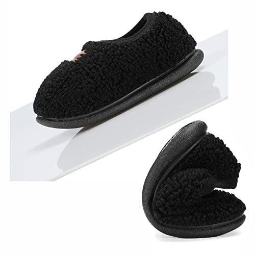 Boys Girls Slipper Winter Kids Plush Fleece House Shoes Hook and Loop for Toddler with Anti-Slip Sole (Slip-Black, 16CM) 2