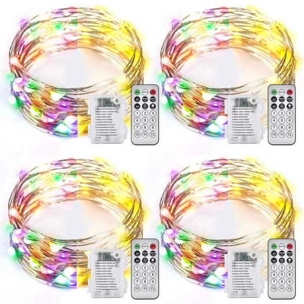 Ariceleo 4 Packs Fairy Lights Battery Powered, 5M 50 Led Silver Wire Warm White & Multi-Colour Battery Operated Twinkle String Lights with Timer Remote Control for Outdoor, Christmas, Wedding, Bedroom 0
