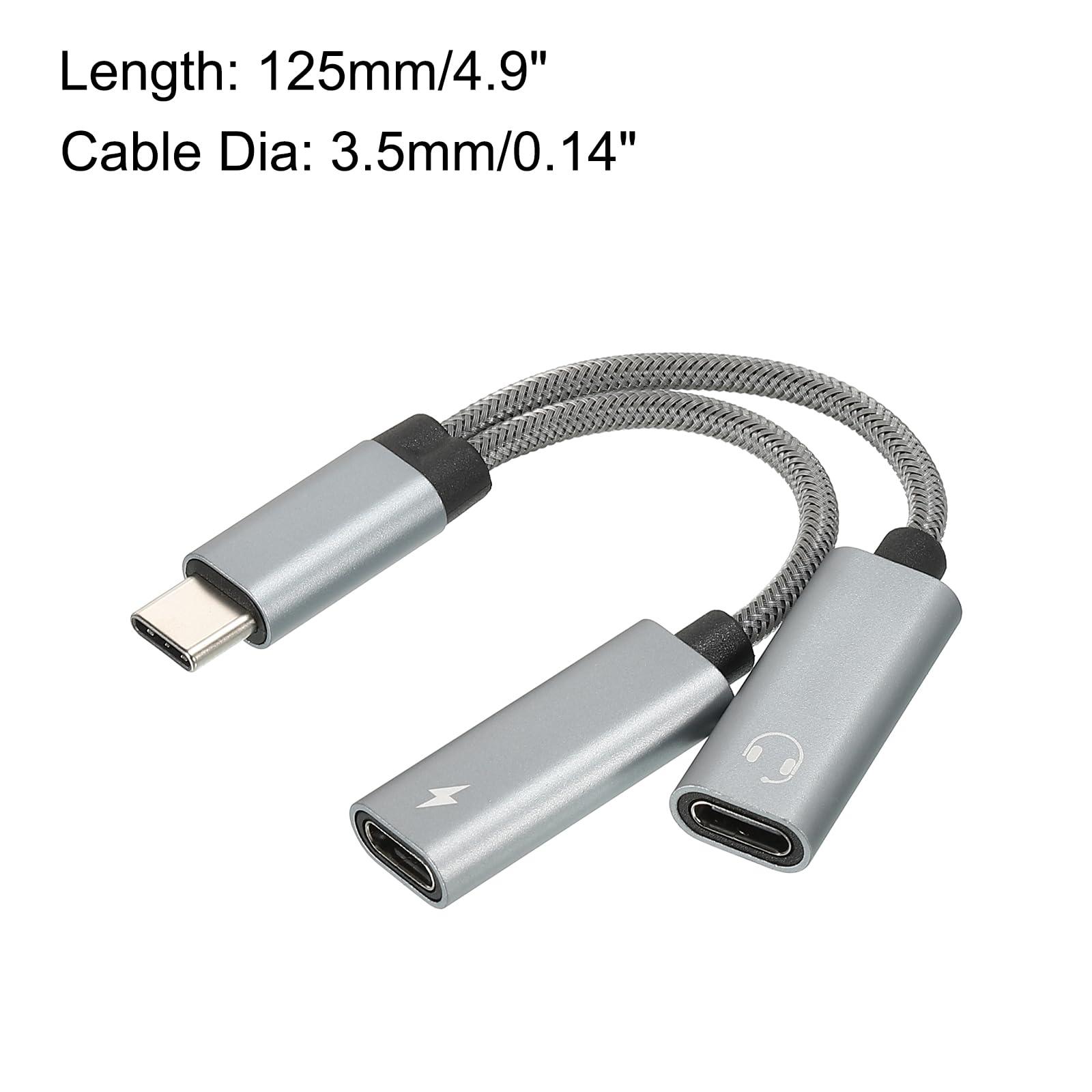 sourcing map USB C to Type C Headphone and 60W PD Fast Charging Adapter 2 in 1 Hi-Res HiFi Audio Jack 32bit 384Khz for Phone, Grey 2