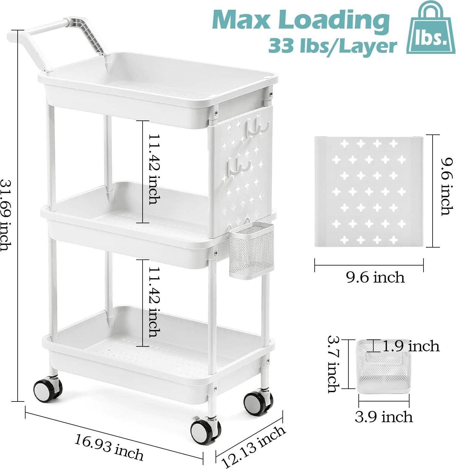 Kingrack Storage Trolley on Wheels, 3 Tier Rolling Cart with Handles, Kitchen Storage Cart, Livroom Book Trolley, Multi-Purpose Storage Organiser, White 1