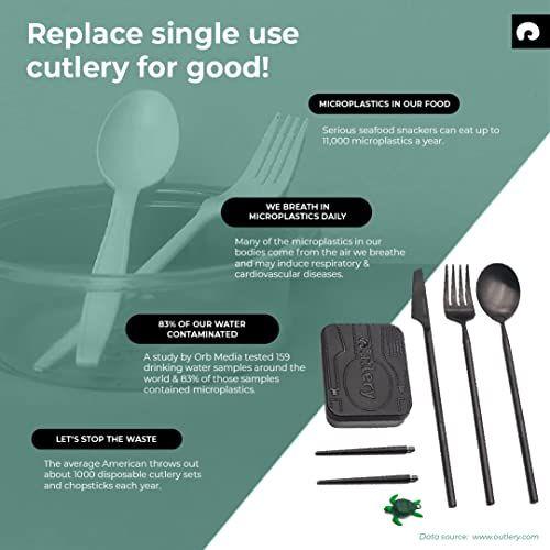 Outlery Full Set | Portable & Reusable Stainless Steel Travel Cutlery Set and Reusable Chopsticks with Case for Camping, Picnic, Office and On-The-Go (Pocket Sized Flatware Set) (Rainbow) 3