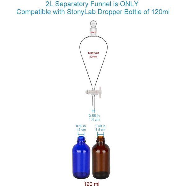 StonyLab PTFE Stopcock Separatory Funnel 2 L, Borosilicate Glass Heavy Wall Conical Pear-Shaped Separatory Funnel Separation Funnel with 29/32 Joint 1