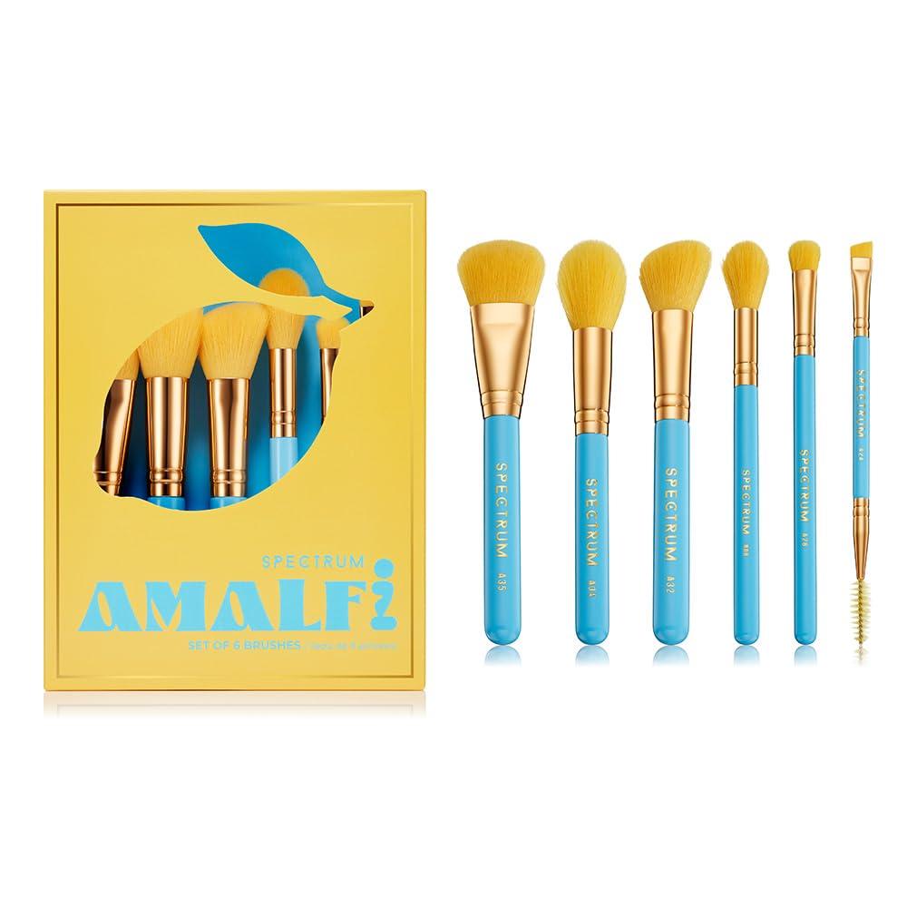 Spectrum Collections Amalfi Travel Book 6 Piece Essential Makeup Brush Set, Travel-Sized Makeup Brushes for Foundation Powder Contour Eyeshadow Brows, Premium Soft Synthetic Fibre Bristles