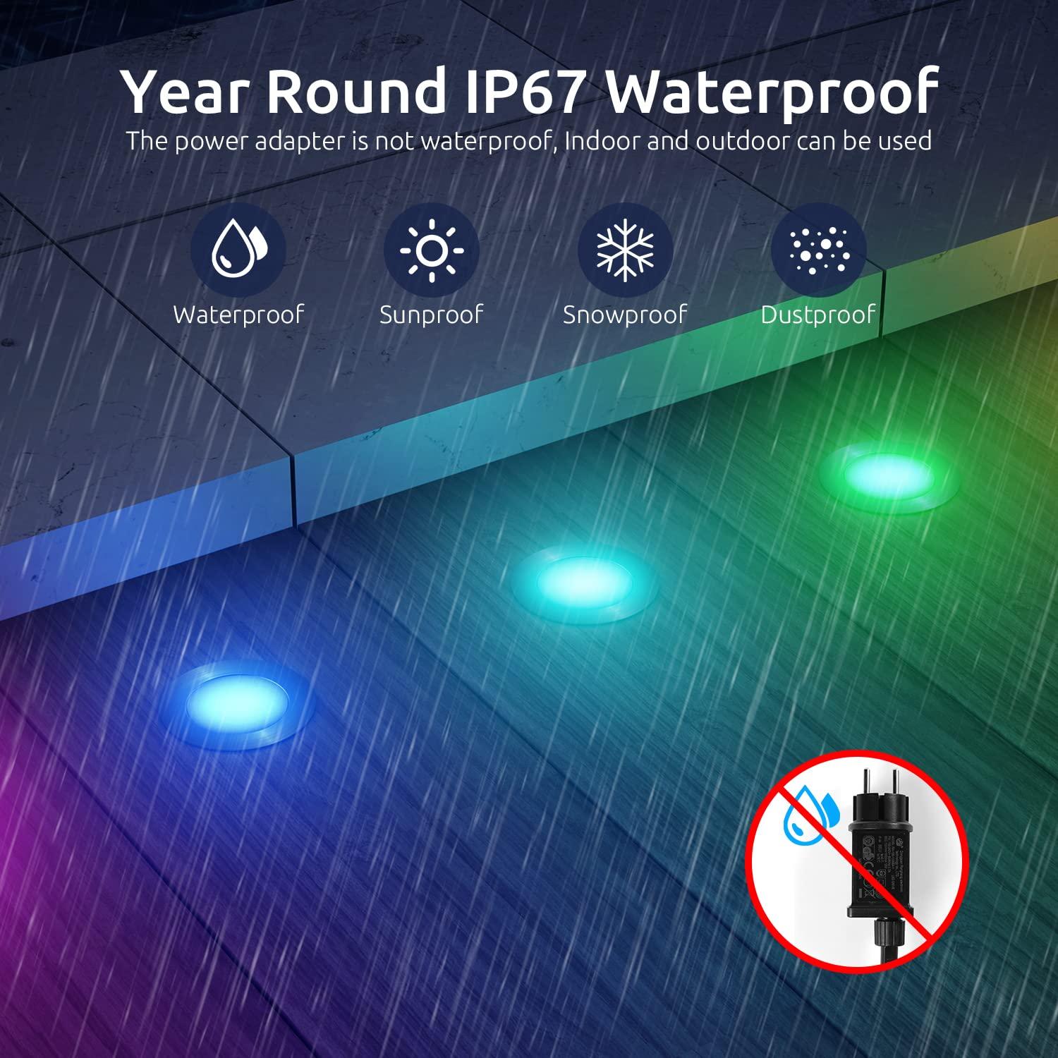 10-Pack WiFi Led Decking Lights,Ã45MM 12V Deck Lights Work with Alexa & Google Assistant,RGBP Dreamcolor Chasing Effect,IP67 Waterproof,Music Sync Timer Decking Patio Lighting Kits for Patios,Gardens 4