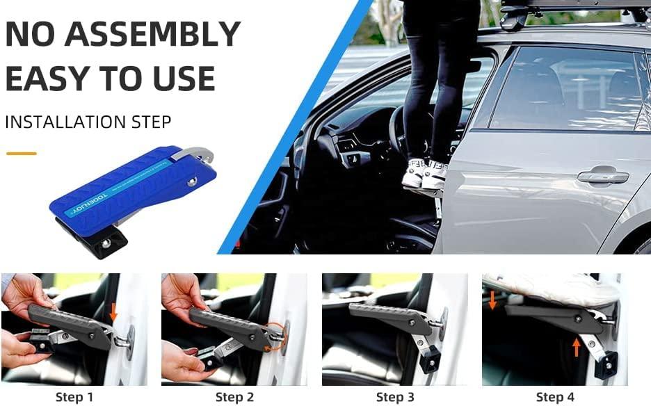 TOOENJOY Folding Car Door Pedal,Door Step Running Boards,Car Door Pedal with 5 Gears,Car Pedal Door Step Loadable Up to 180kg,Easy Access to Roof and Suitable for SUV,RV,Trucks(Dark Grey,Big) 4