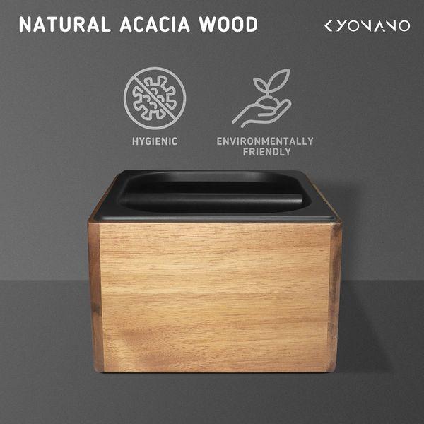 KYONANO Espresso Knock Box, Espresso Accessories, Coffee Knock Box with Durable Knock Bar and Non-Slip Base, Made of Natural Acacia Wood and Stainless Steel, Knock Box for Breville Machine Accessories 1