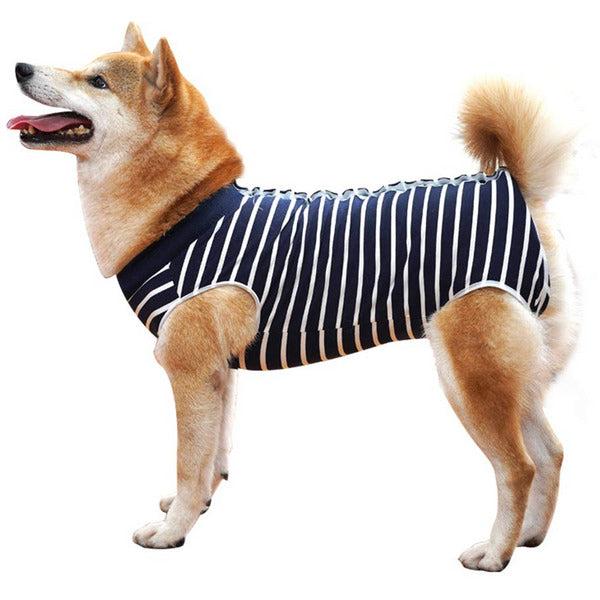 Dog Recovery Suit Cat Abdominal Wound Protector Puppy Medical Surgical Clothes Post-operative Vest Pet After Surgery Wear Substitute E-collar & Cone (XL, blue stripe)