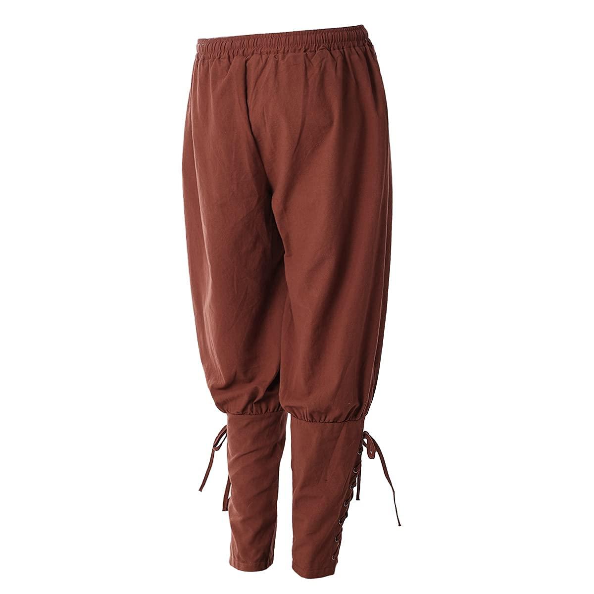 COSDREAMER Men's Medieval Pants Viking Pirate Costume Trousers Brown 2