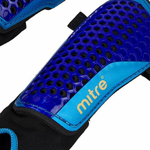 Mitre Aircell Carbon Unisex Ankle Protect Football Shinguard, Blue/Cyan/Yellow, Large 1