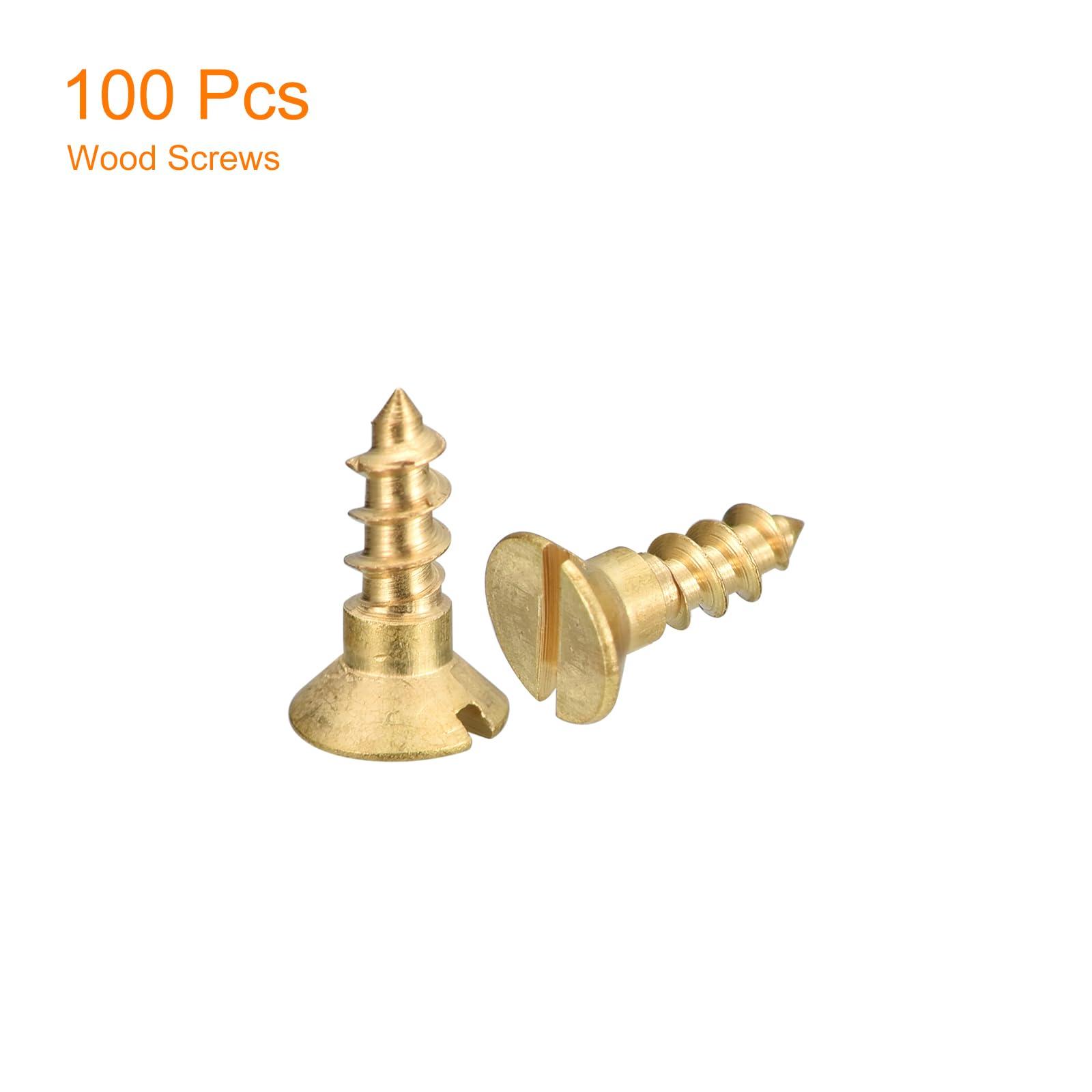 sourcing map Brass Wood Screws, 100Pcs M4 x 10mm Slotted Drive Flat Head Self Tapping Screw Countersunk for Woodworking Furniture 2