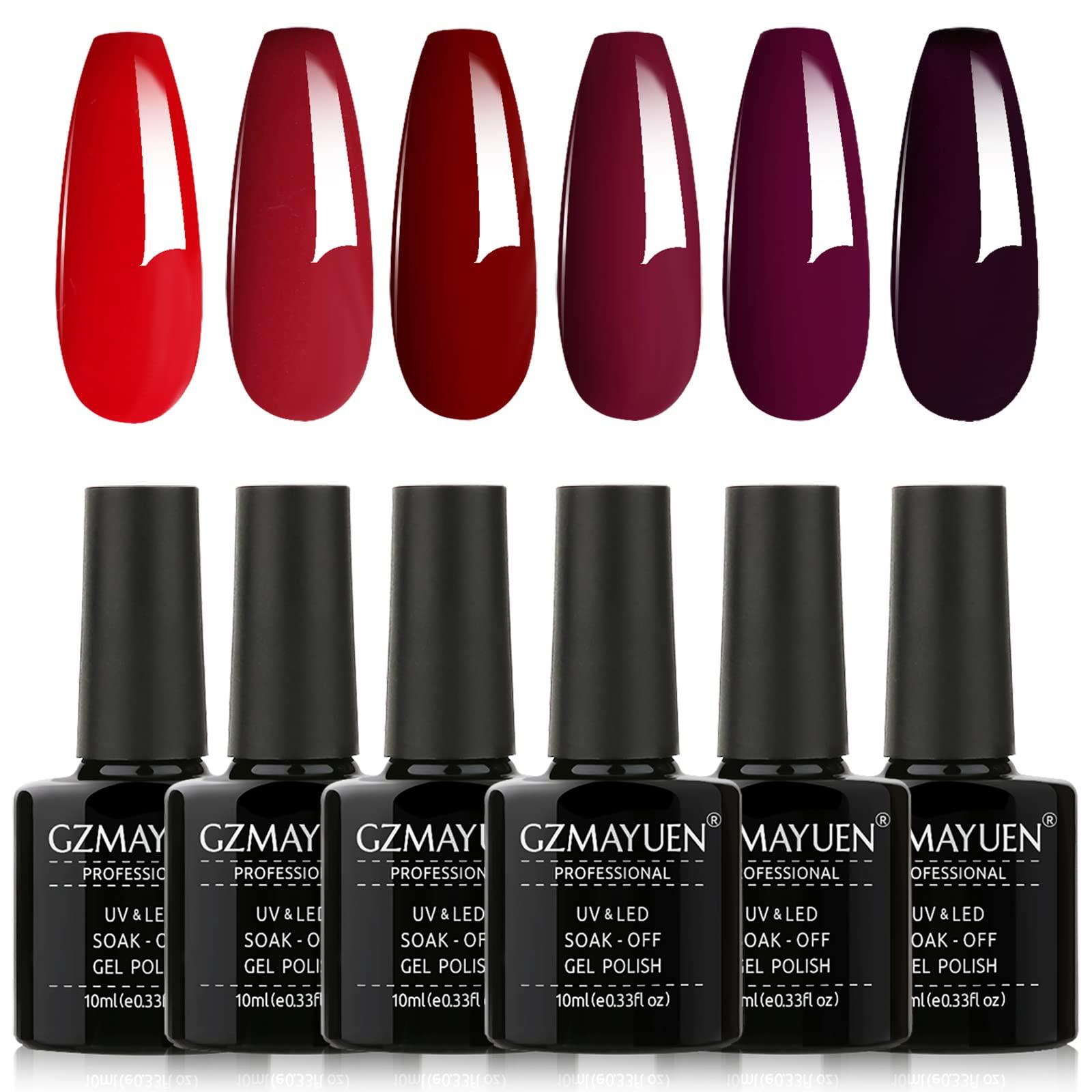 GZMAYUEN Red Gel Nail Polish Shellac Dark Red 6 Colours Red Nails UV Gel 10 ml Shine Red Nail Gel Polish Set Dark Red Shellac Nail Polish Set 0