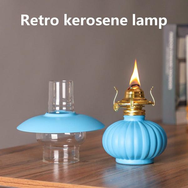 amanigo 28cm Glass Kerosene Lamp Chimney Clear Glass Oil Light With Decorative Cover Nostalgic Emergency Oil Lamp Traditional Glass Butter Lamp For Indoor Outdoor (Color : Blue) 4