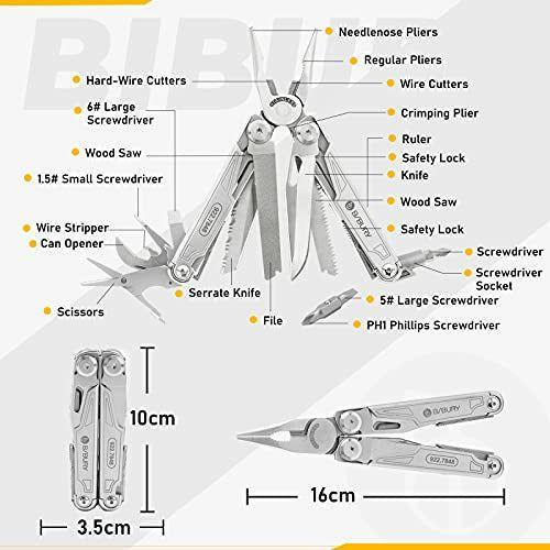 BIBURY Multitools, Upgraded Multi Tool Foldable Pliers, Stainless Steel Multitools with Nylon Pouch, Ideal for Camping, Outdoor, Repairing, Hiking - Gift for Dad Men 1