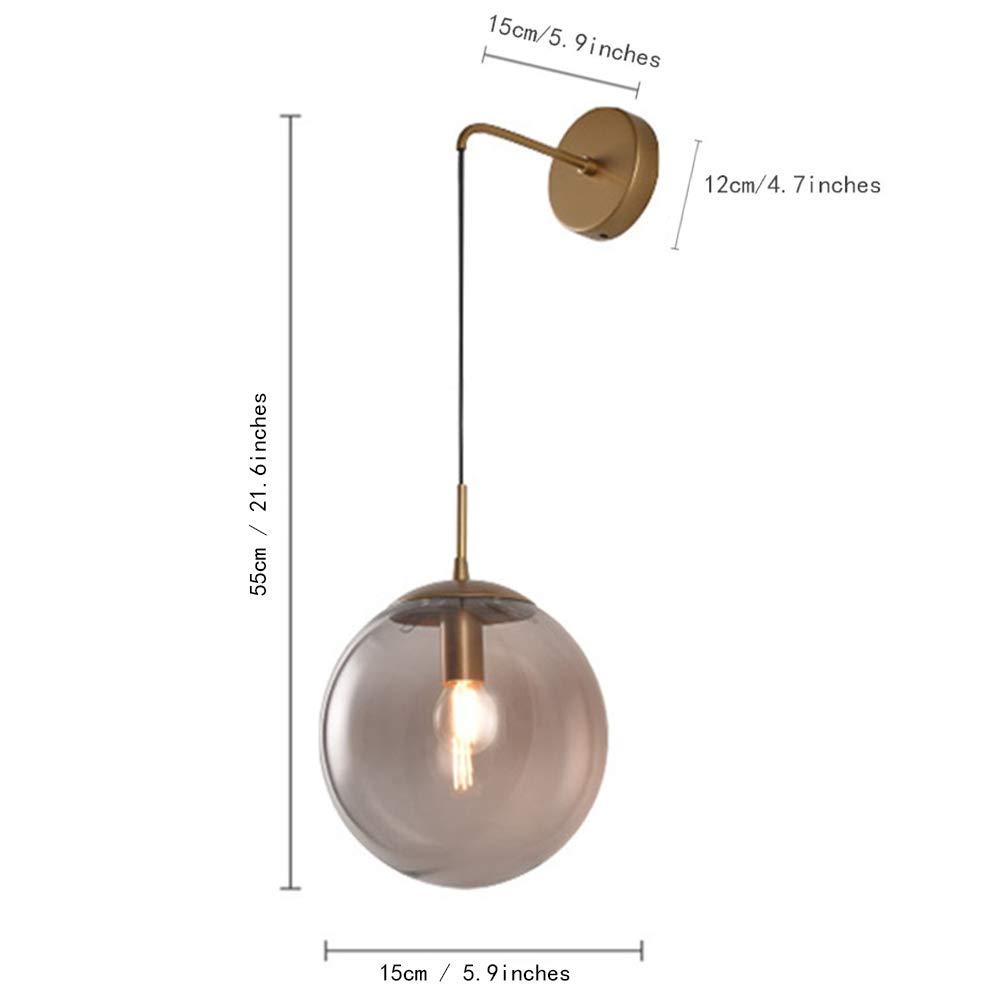 MZStech Industrial Vintage 15cm Glass Globe Drop Wall Light Fixture Bedroom Corridor Sconce Light Retro Grey Glass Sphere Wall Lamp(Grey) 2