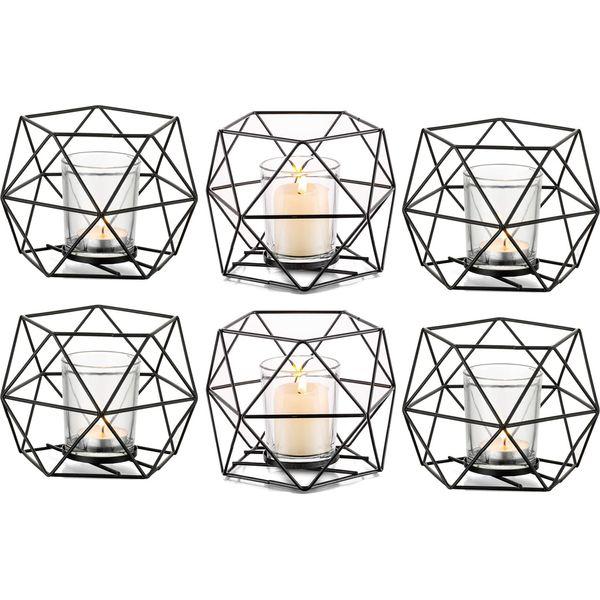 Hewory Metal Geometric Tealight Holders, 6 Pcs Tea Light Candle Holders Rose Gold Ornaments for Living Room, Dining Table Centrepiece, Modern Rose Gold Candle Holder for Wedding Table Decoration 0