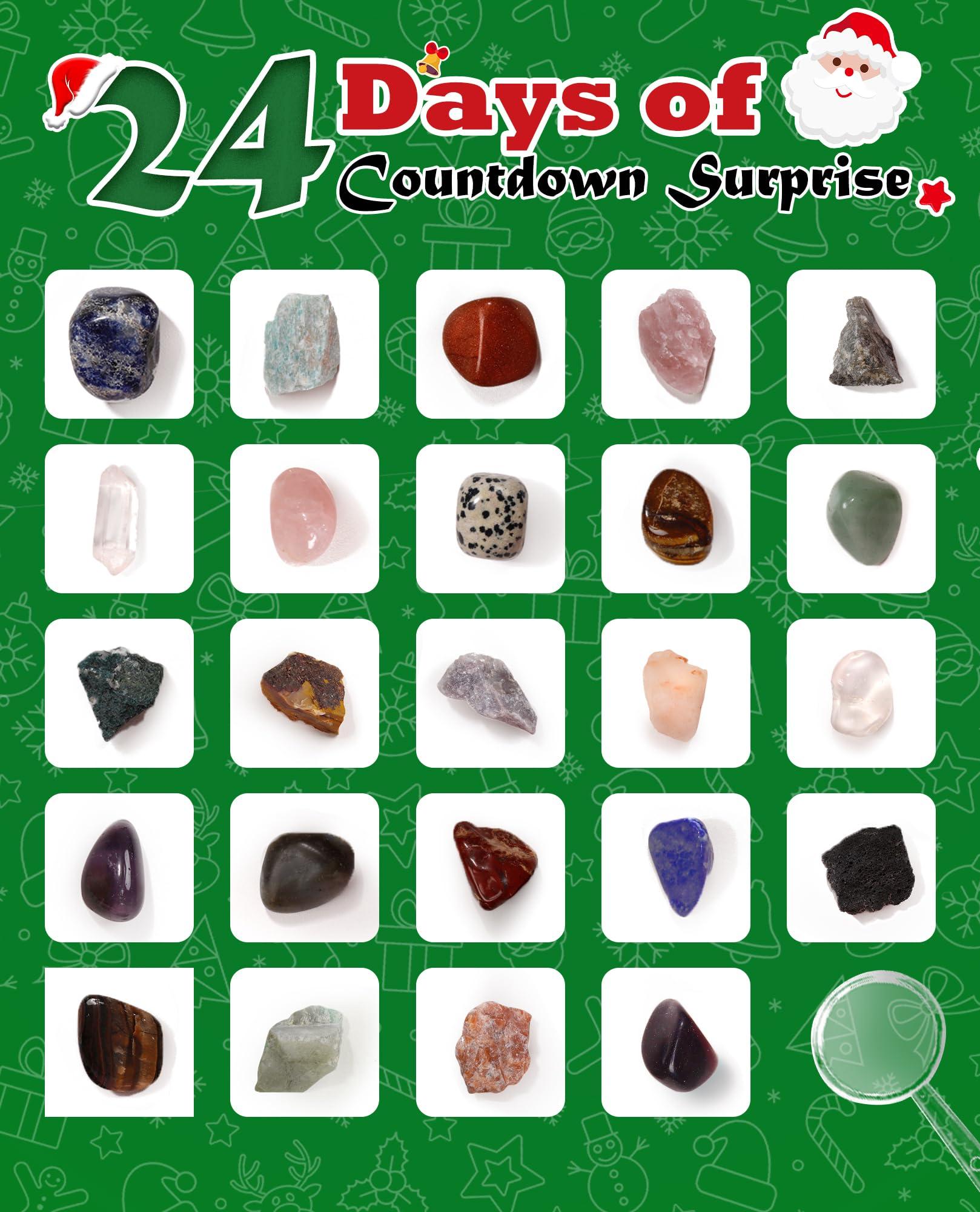 Gemstone Advent Calendar 2023 For Kids, 24 Days Christmas Countdown Calender, Crystals, Natural Rock Stones and Minerals, Christmas Gifts for Girls Boys and Geology Enthusiasts 1