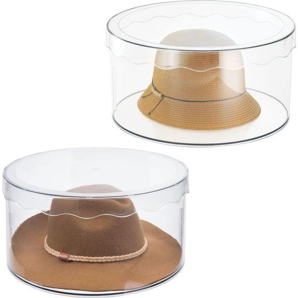 mDesign Round Closet Storage Box with Lid - Large, Clear - Pack of 2