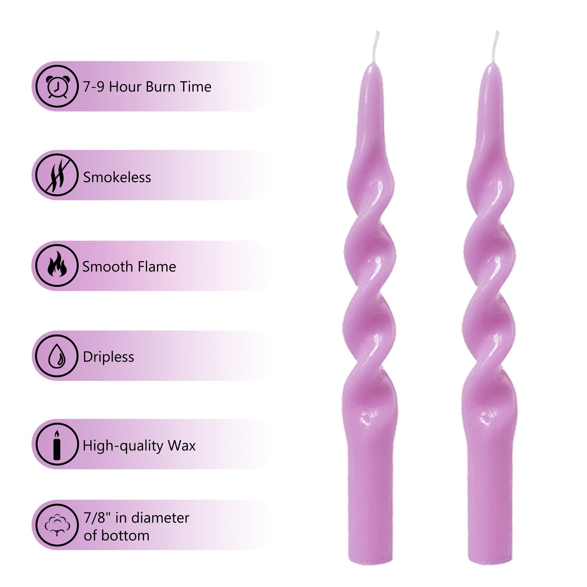 10inches Spiral Taper Candles Unscented Candles Purple Candlesticks for Home Decoration Twisted Tapered Candle Set of 2 3