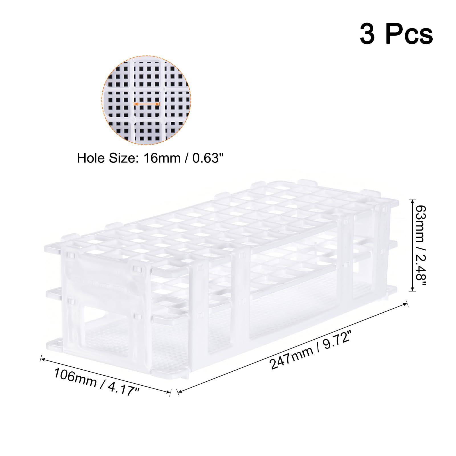 sourcing map Plastic Test Tube Rack Holder 60 Holes 3 Layers Lab Detachable Tube Holder White for 16mm Test Tubes, Pack of 3 1