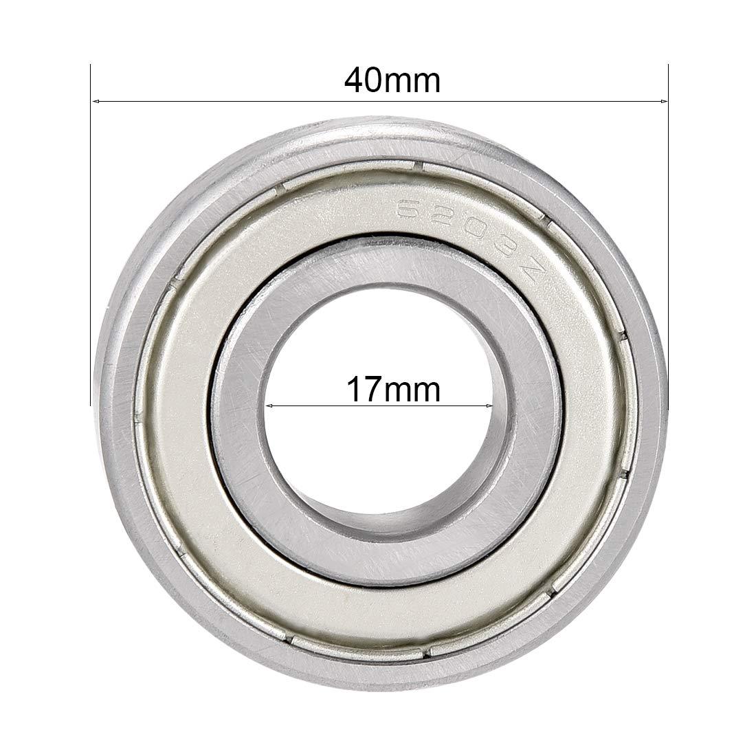 sourcing map 6203Z Deep Groove Ball Bearing Single Shield 60203, 17mm x 40mm x 12mm Chrome Steel Bearings (Pack of 10) 3