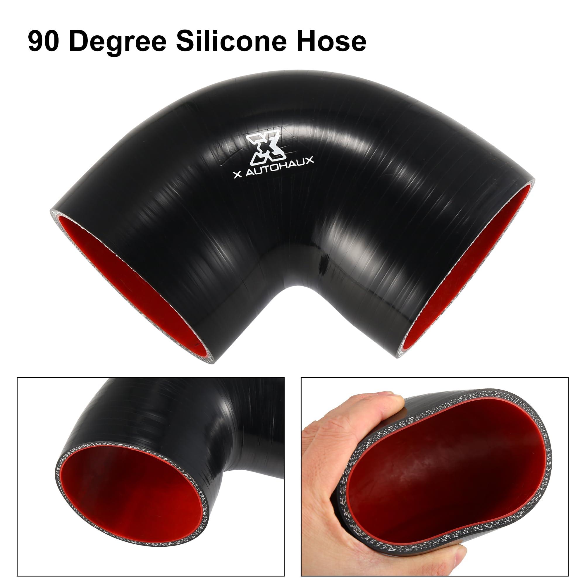 X AUTOHAUX 89mm 3.5" ID 90 Degree Car Silicone Hose Coupler Tube Black Red 3