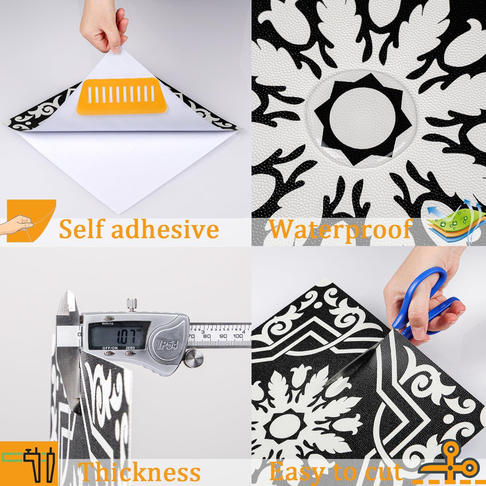 Floor Tiles Self Adhesive Floor Tile, Vinyl Flooring Waterproof, Peel and Stick Floor Tiles for Kitchen Living Room and Bathroom DIY Flooring 30x30cm 10pcs(0.9m2) 4