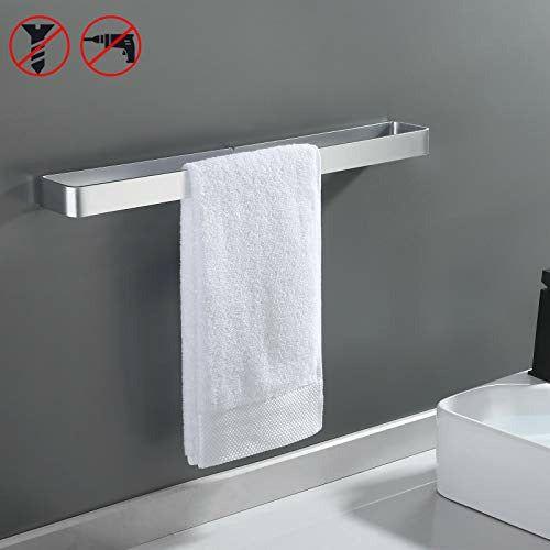 KES Self Adhesive Towel Rail 60CM Stick on Towel Holder for Bathroom Contemporary Style Towel Ring Wall Mounted Aluminum Silver, BTH402S60 1