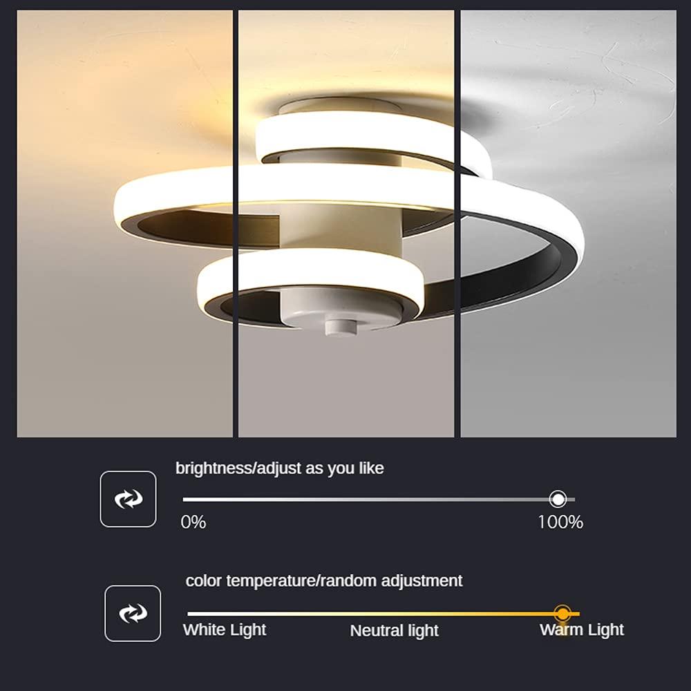 LED Ceiling Lamp Dimmable 3 Rings, Spiral Modern Design Line Ceiling Light, 18W LED Ceiling Lamp Light Ideal for Aisle,Corridor,Bedroom,Hotel,Kitchen,Stair Lamp on Ceiling.[Energy Class A++] (Black) 1