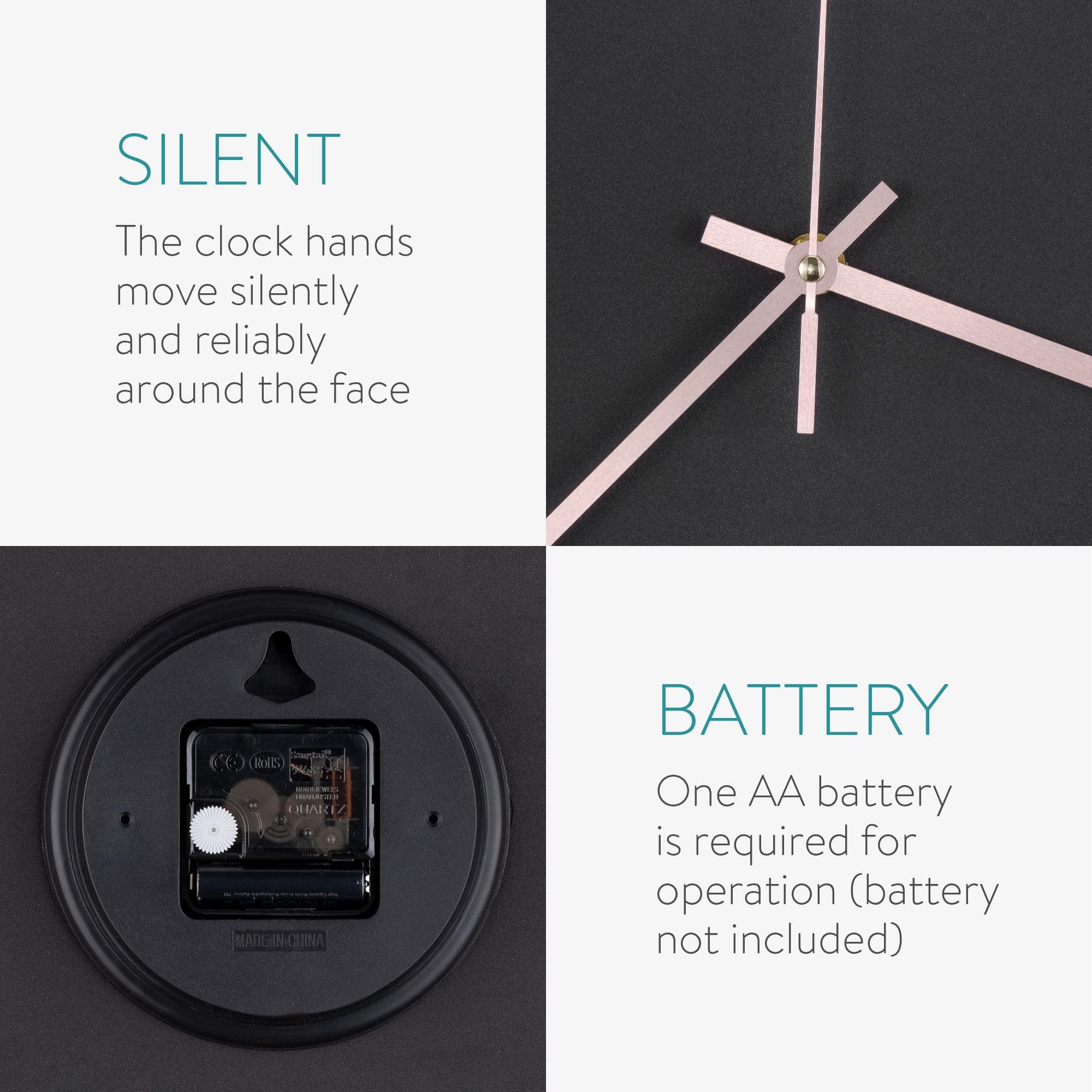 Navaris No Ticking Wall Clock - Contemporary Modern Design Silent Battery Powered Wall Mounted Clock for Kitchen Living Room - Rose Gold/Black 4