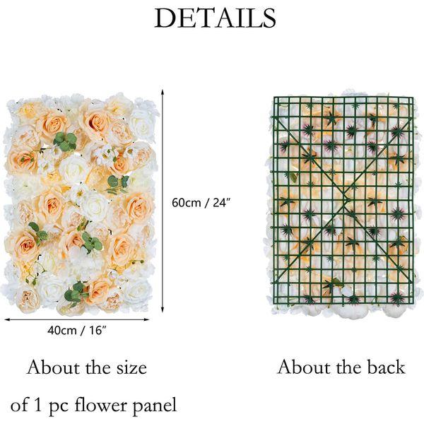NUPTIO Flower Wall Panel for Flower Wall Backdrop, 12 Pcs 60cm X 40cm Chamapagne & White Faux Roses Artificial Flower Backdrop for Flower Wall Decor, Party Wedding Baby Shower Decor 3