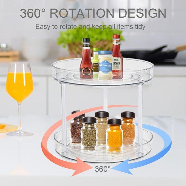ZONITOK 2 Tier Clear Turntable Lazy Susan, Round Spinning Cabinet Spice Rack Organizer, Food Storage Container Bins for Kitchen Bathroom Jewelry Container Makeup Cosmetic Storage 1