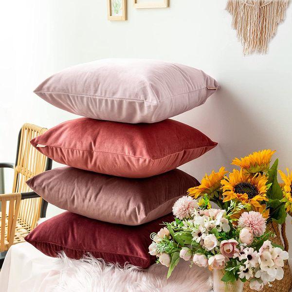 Tayis Cushion Covers 45 x 45 cm Set of 4 Decorative Throw Pillow Cases Velvet Soft Square Throw Pillow Covers with Invisible Zipper for Sofa Couch Living Room Bedroom 18x18 Inch Gradient - Rose Pink 2
